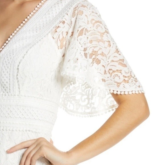 NWT Eliza J Fit & Flare Ivory White Lace Flutter Sleeve Short Dress Size 14 NEW - Picture 5 of 15